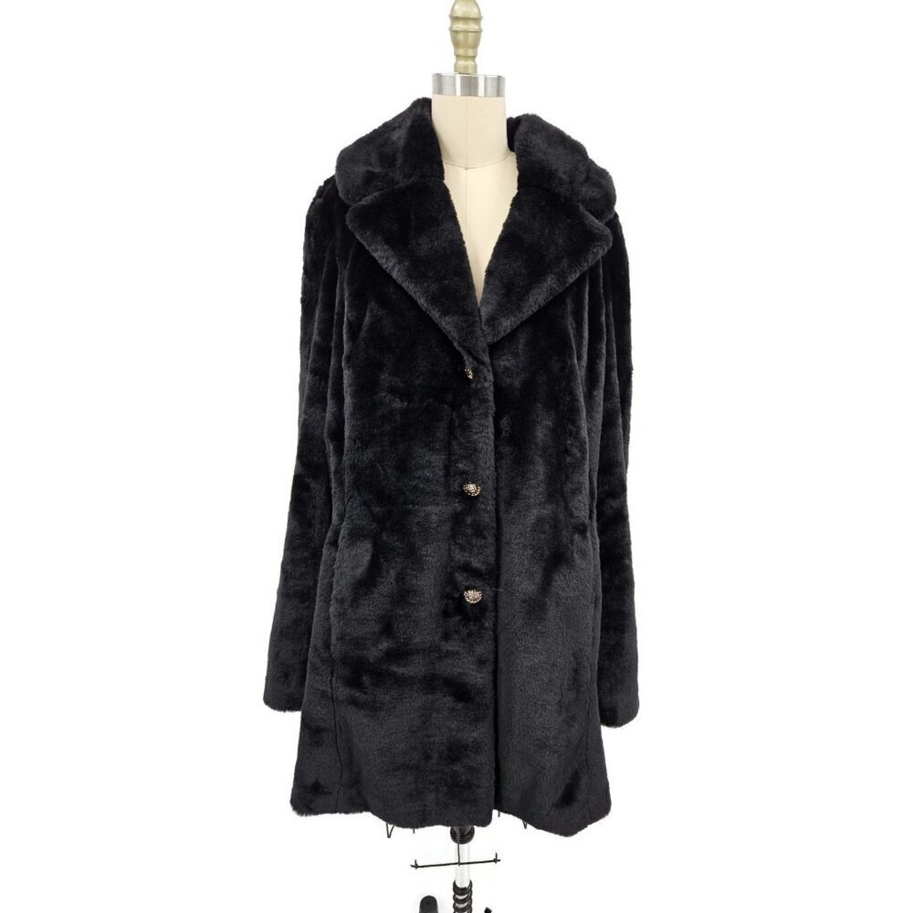 Karl Lagerfeld Black Faux Fur Longline Coat Womens L Jacket